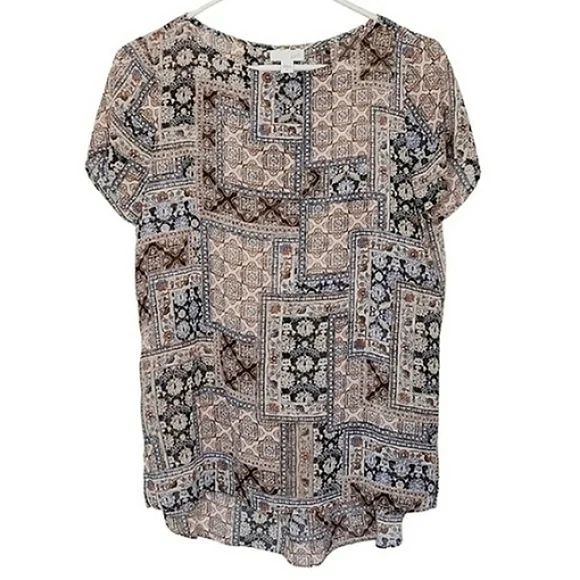 1037 * J. Jill Patchwork Print Blouse Cream Brown Size XS - Picture 2 of 8